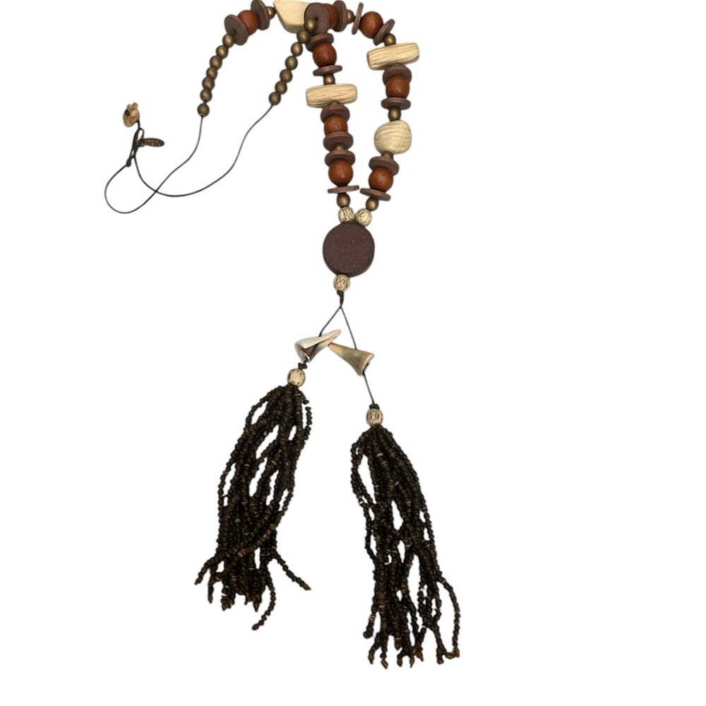 adia kibur necklace wood , shells , beads signed